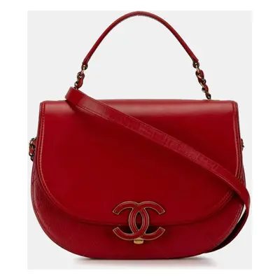 Chanel Red Calfskin and Quilted Goatskin Small Coco Curve Flap Shoulder Bag