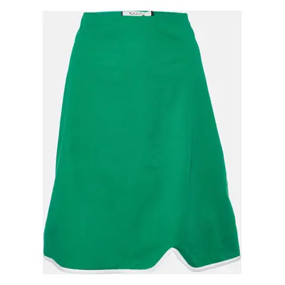 Marni Green Cotton Contrast Trim Knee Length Skirt