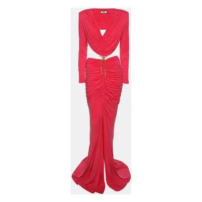 Elisabetta Franchi Pink Cupro Blend Red Carpet Maxi Dress