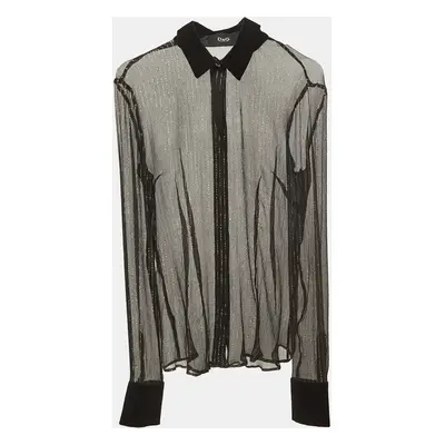 D&G Black/Gold Lurex Stripe Velvet Trim Sheer Shirt