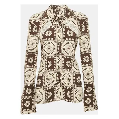 Nanushka Brown/Beige Floral Print Crepe Cutout Shirt