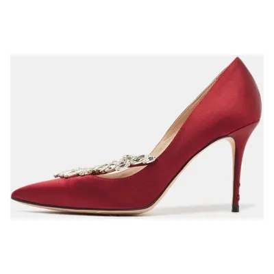 Manolo Blahnik Burgundy Satin Nadira Pumps Size