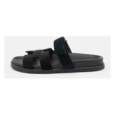 Hermes Black/Green Velvet Chypre Flat Sandals Size