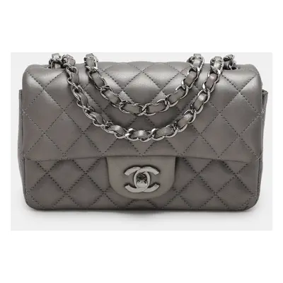 Chanel Dark Grey Quilted Leather Mini Rectangle Classic Single Flap bag