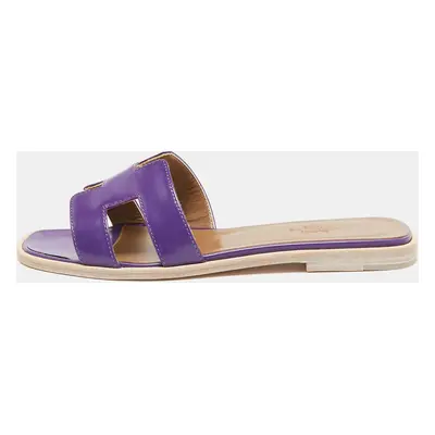 Hermes Purple Leather Oran Flat Slides Size 36.5