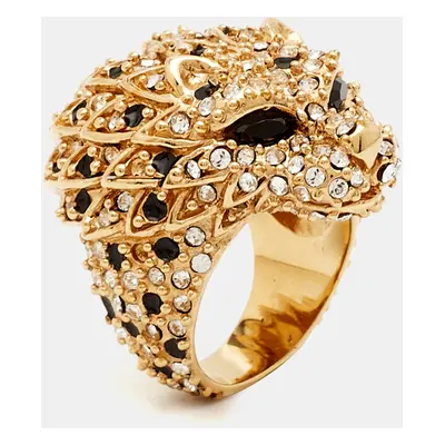 Yves Saint Laurent Hedi Crystals Enamel Gold Tone Cocktail Ring Size