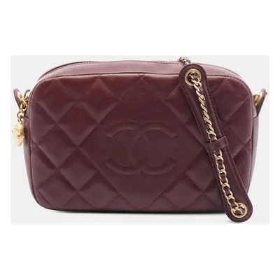 Chanel Red CC Quilted Lambskin Diamond Camera Bag