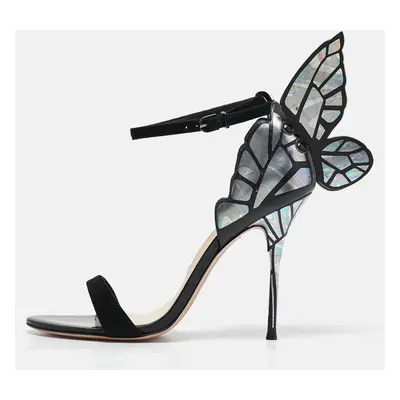 Sophia Webster Black Iridescent Leather Chiara Butterfly Sandals Size