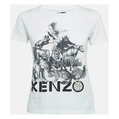 Kenzo White Animal Printed Cotton Knit T-Shirt