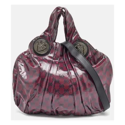 Gucci Burgundy/Black GG Crystal Canvas and Leather Hysteria Hobo