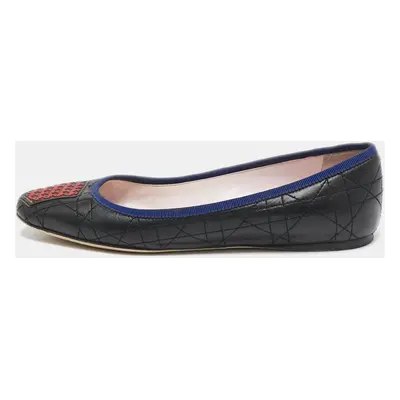 Dior Black/Red Cannage Leather And Rubber Gum Ballet Flats Size