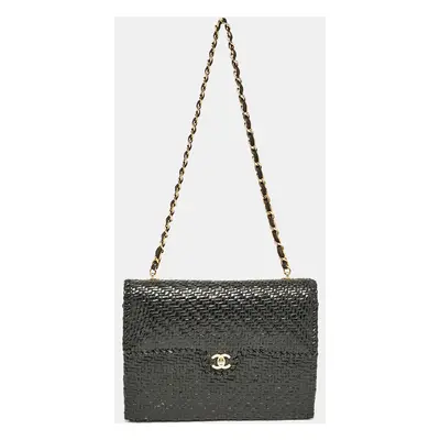 Chanel Black Woven Wicker Jumbo Classic Flap Bag