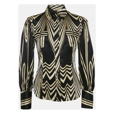 Roberto Cavalli Black Printed Satin Silk Long Sleeve Shirt