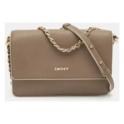 DKNY Beige Saffiano Leather Flap Chain Shoulder Bag