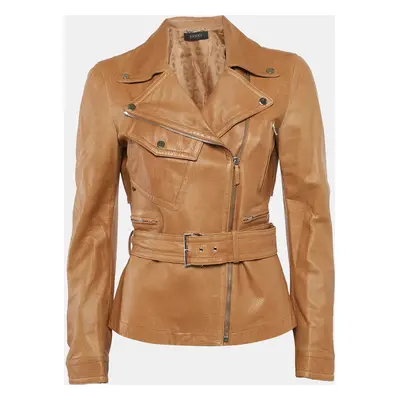 Gucci Brown Leather Zip-Up Biker Jacket