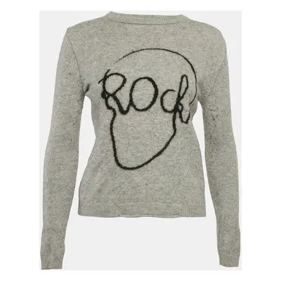 Zadig & Voltaire Kids Grey Skull Rock Pattern Wool Crew Neck Sweater Yrs