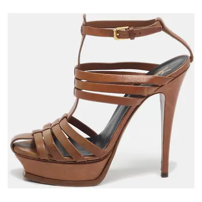 Saint Laurent Brown Leather Ankle Strap Sandals Size