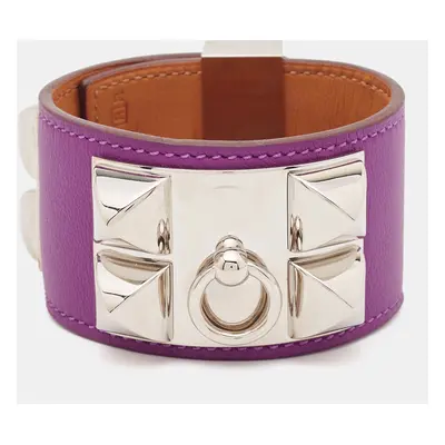 Hermes Collier De Chien Purple Leather Palladium Plated Bracelet