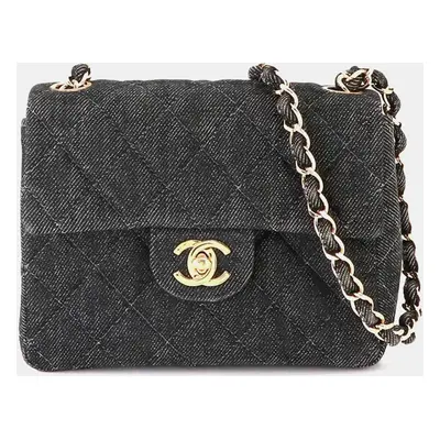 Chanel grey mini denim Classic Flap Shoulder Bag