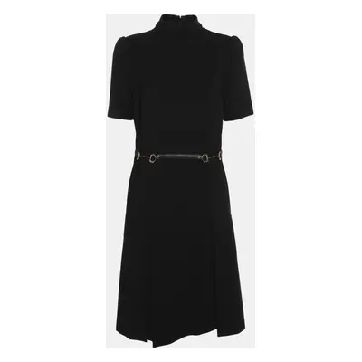 Gucci Black Stretch Crepe Mock Neck Knee-Length Dress