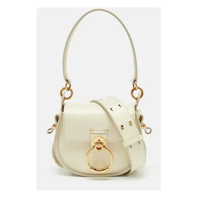 Chloe White Leather and Suede Small Tess Shoulder Bag