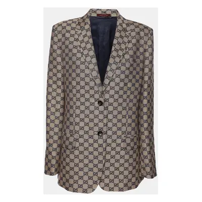 Gucci Beige/Blue GG Linen Blend Blazer