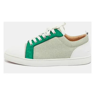 Christian Louboutin Green/White Canvas and Leather Louis Junior Low Top Sneakers Size 43.5