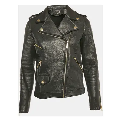 Love Moschino Black Spider Web Print Leather Riders Jacket