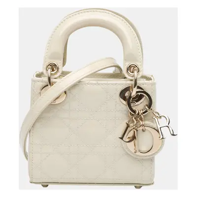 Dior White Micro Patent Cannage Lady Dior Bag