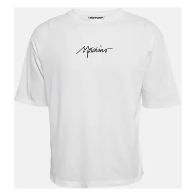 Moschino Couture White Logo Embroidered Cotton Crew Neck T-Shirt