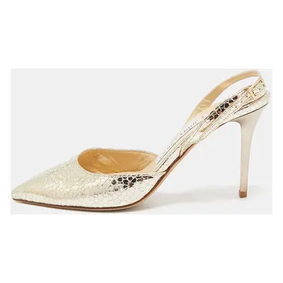 Jimmy Choo Gold Texture Leather Pointed Toe Slingback Pumps Size 36.5