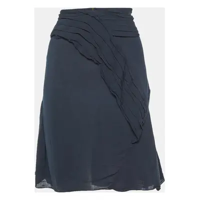 Marni Midnight Blue Viscose Pleat Detail Knee Length Skirt