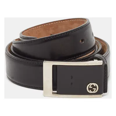 Gucci Black Leather Square Buckle Belt