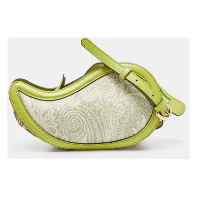 Etro Green/Grey Paisley Coated Canvas and Python Embossed Crossbody Bag