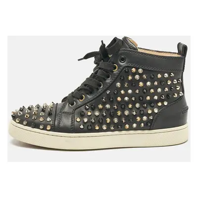 Christian Louboutin Black Leather Louis Spikes High Top Sneakers Size