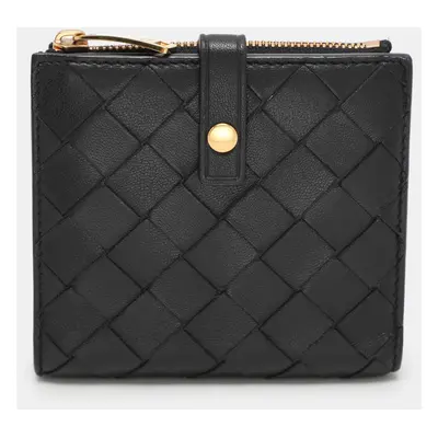 Bottega Veneta Black Intrecciato Leather French Wallet