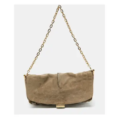 Jimmy Choo Beige Suede and Leather Flap Shoulder Bag