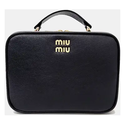 Miu Miu Black Leather Madras Tote Bag