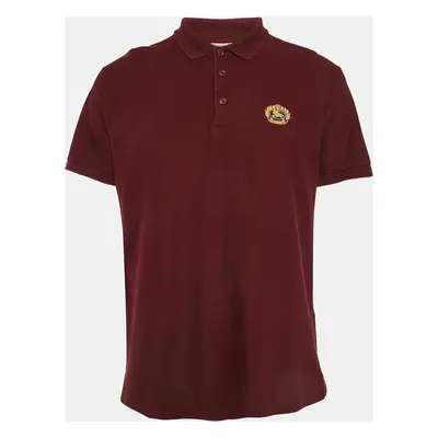 Burberry Dark Red Logo Embroidery Cotton Pique Polo T-Shirt