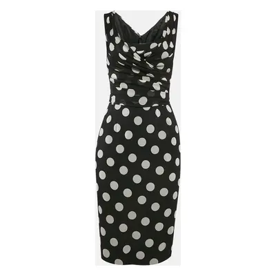 Dolce & Gabbana Black Polka Dot Silk Draped Sleeveless Short Dress