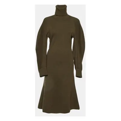 Balenciaga Green Wool Knit Turtle Neck Midi Dress