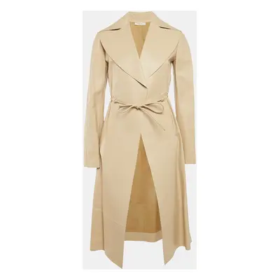 Celine Beige Leather Drawstring Detail Coat