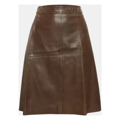 Max Mara Brown Leather Knee Length Skirt