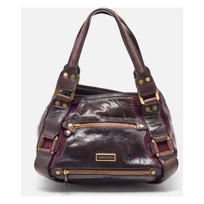 Jimmy Choo Dark Brown/Purple Patent Leather and Suede Mahala Satchel