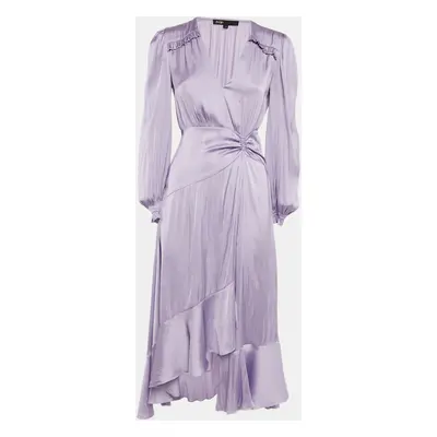 Maje Purple Satin Flounce Maxi Dress