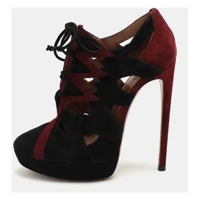 Alaia Burgundy/Black Suede Lace Up Booties Size