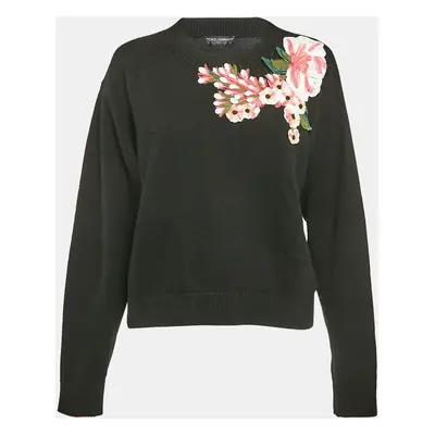 Dolce & Gabbana Black Floral Applique Wool Sweater