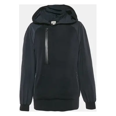 Hermes Navy Blue Wool Knit and Polyamide Zip-Up Hooded Jacket