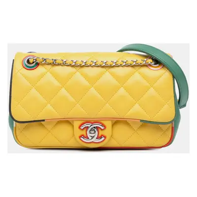 Chanel Yellow Small Quilted Lambskin Cuba Color Flap