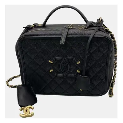 Chanel Medium black gold Caviar Leather vanity case